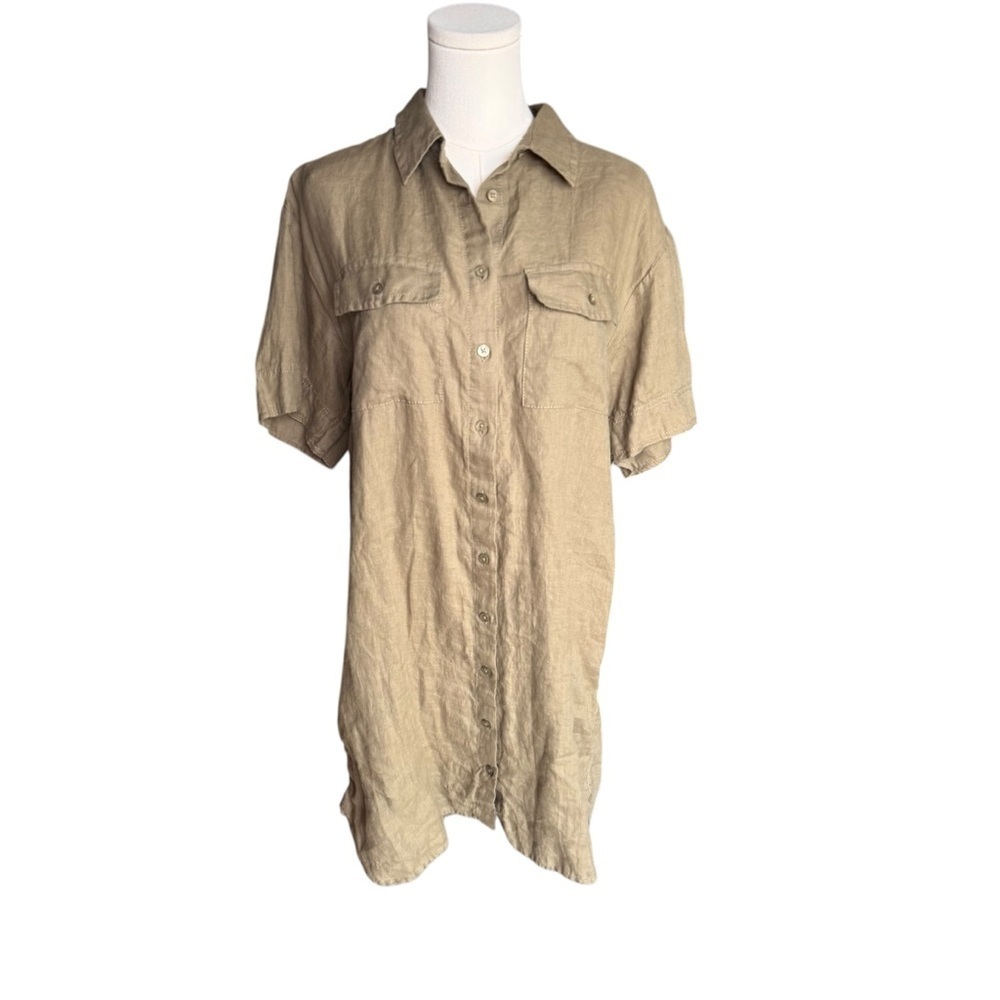 J.Crew - Utility Linen Shirt Dress in Olive Green Sz Xs - Picture 4 of 9